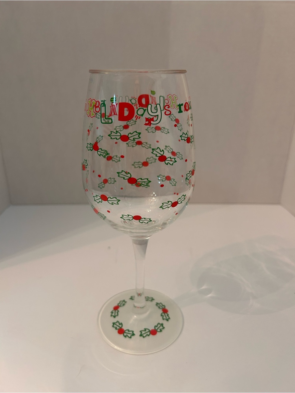 Retired 2007 Acrylic Lolita Happy Holidays Wine Glass 15oz with recipe on bottom
